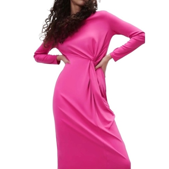 ZARA PINK MIDI DRESS WITH FRONT KNOT - Picture 1 of 6